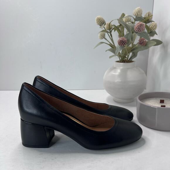 Vionic Carmel Leather Slip On Chunky Heel Pump Black Women's 7.5 M Tried On - Picture 1 of 11